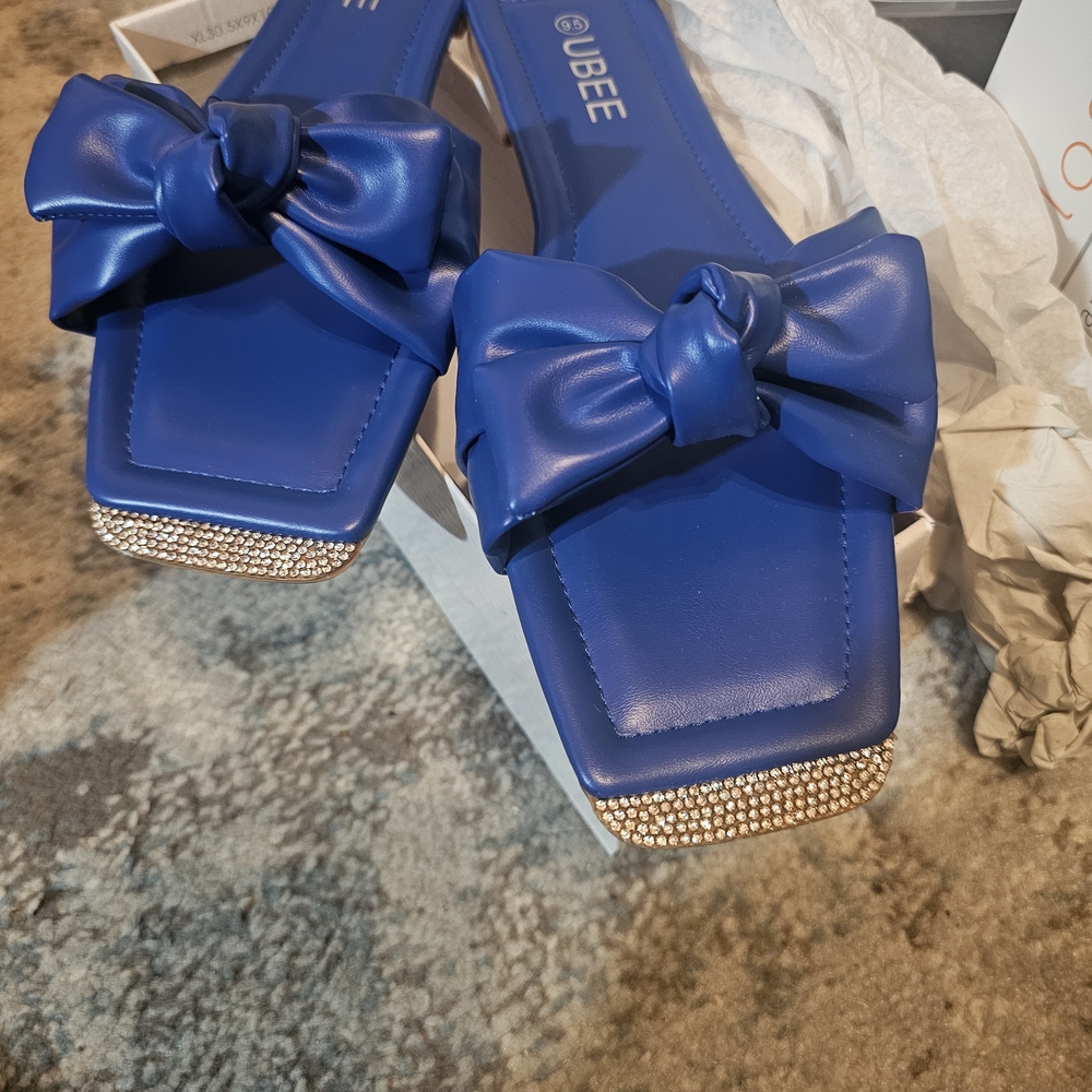 Women's Blue Bow Slide Sandals
